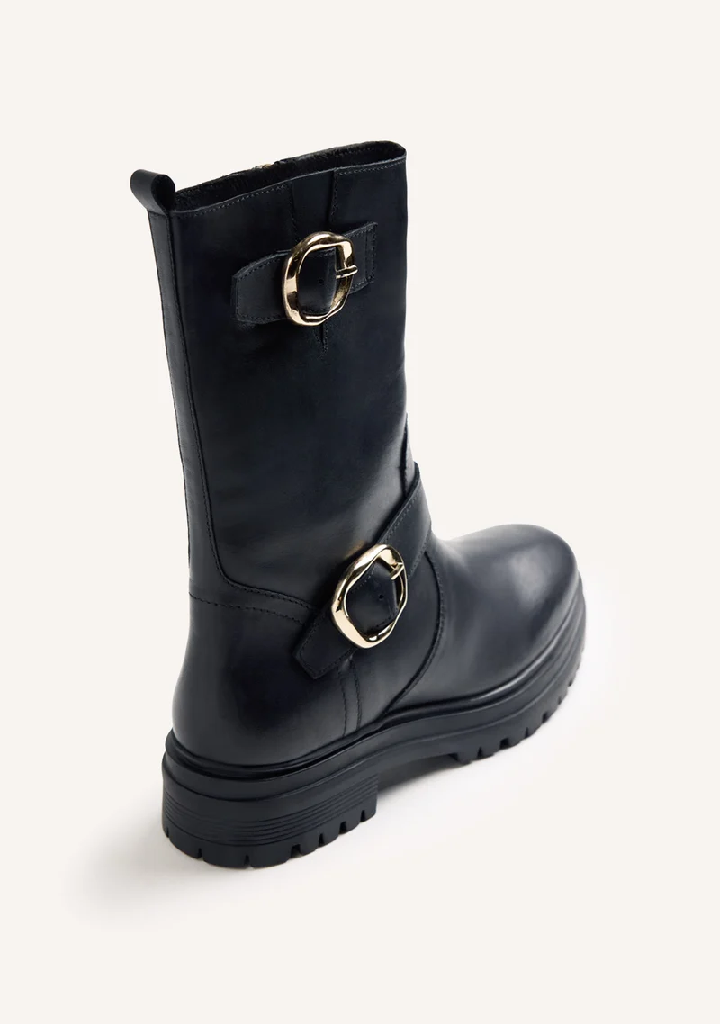 BLACK BIKER LEATHER BOOTS