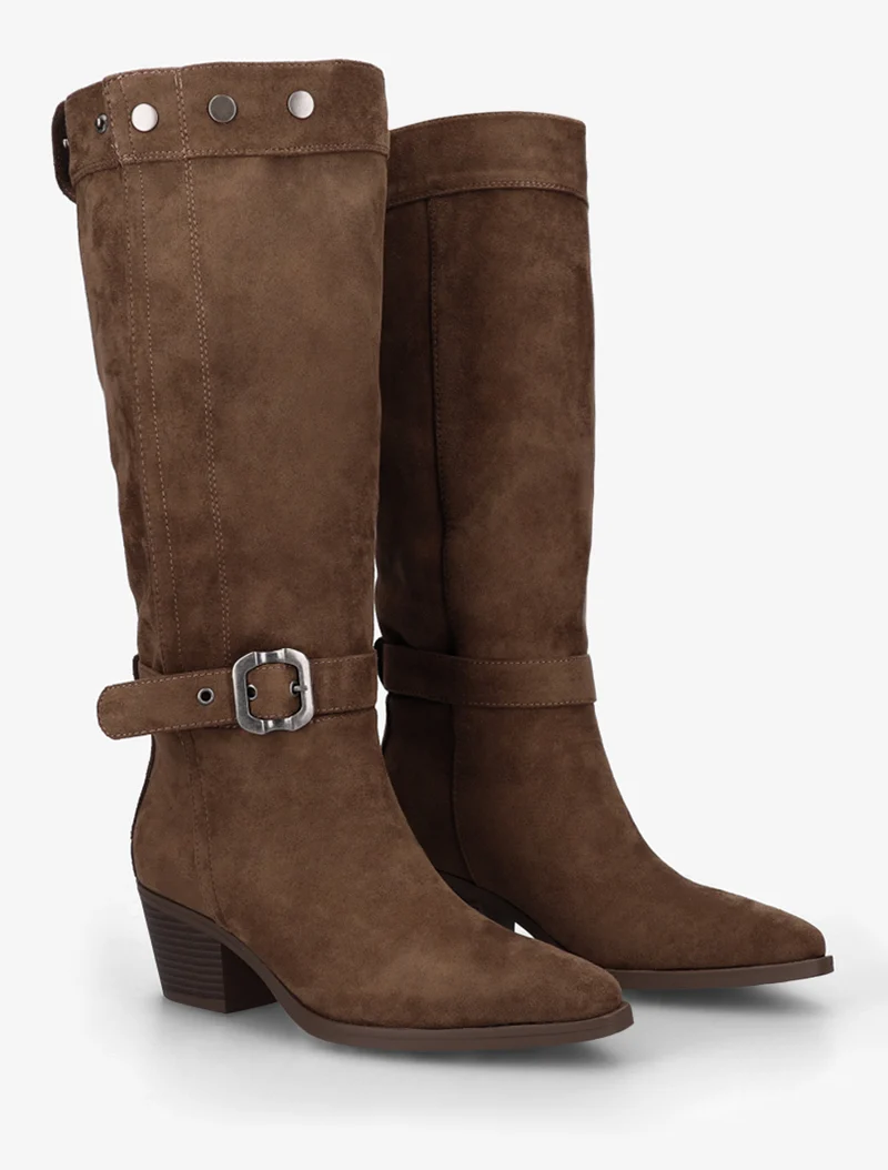 Bottes ajustables en suédine - Marron
