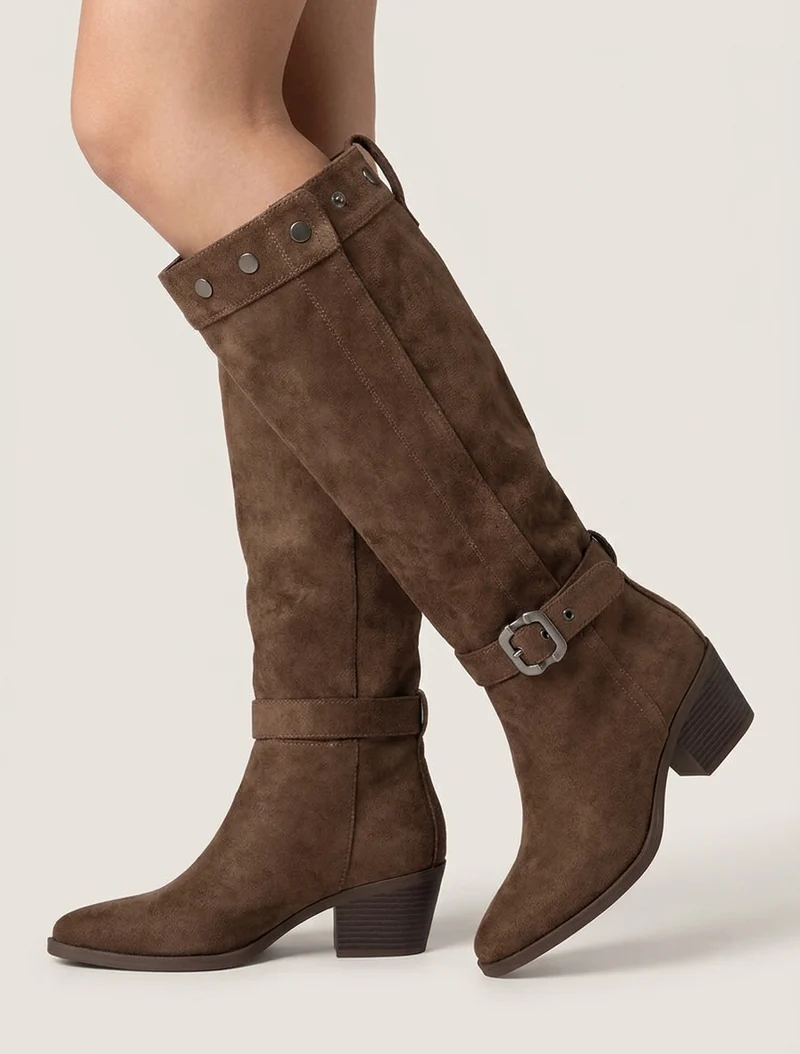 Bottes ajustables en suédine - Marron