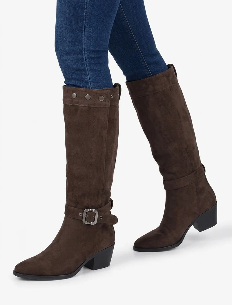 Bottes ajustables en suédine - Chocolat