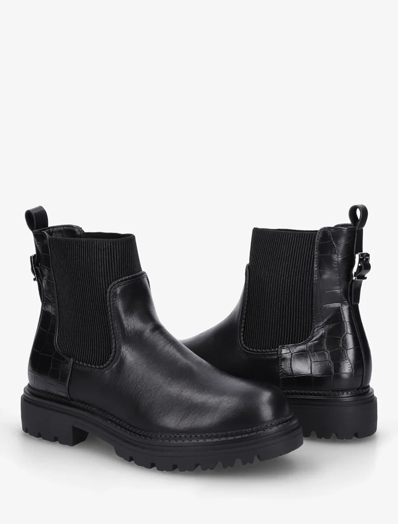 Bottines chelsea simili contrefort croco - Noir
