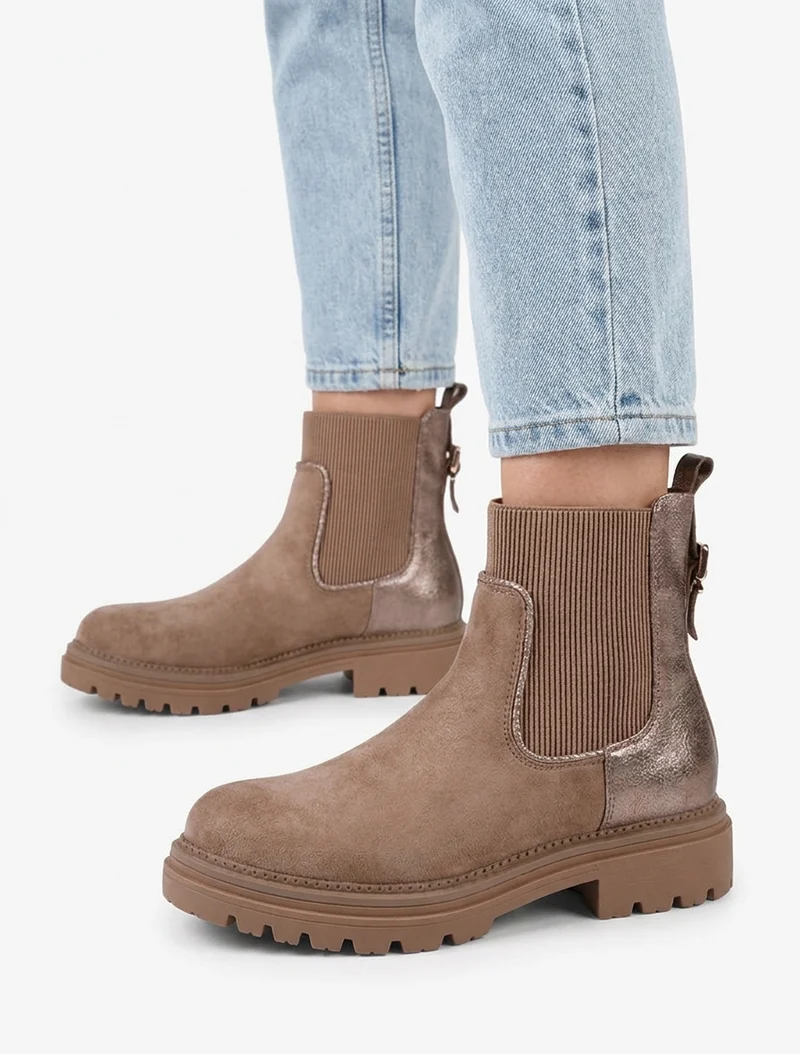 Bottines chelsea suédine contrefort irisé - Beige foncé