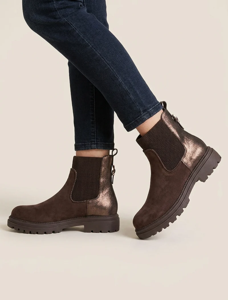 Bottines chelsea suédine contrefort irisé - Chocolat
