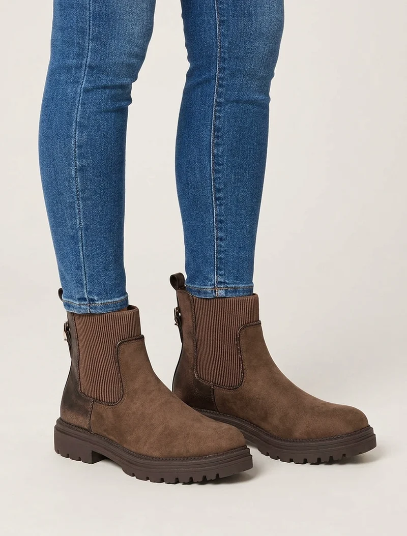 Bottines chelsea suédine contrefort irisé - Marron