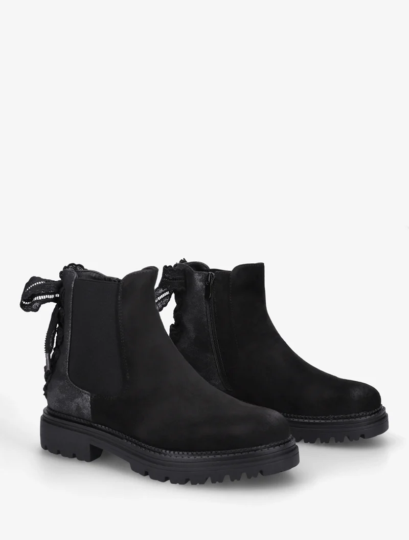 Bottines à contrefort irisé et detail lacet en crochet - Noir