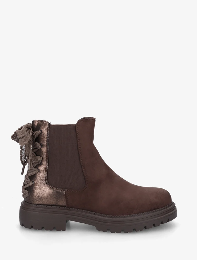 Bottines à contrefort irisé et detail lacet en crochet - Chocolat