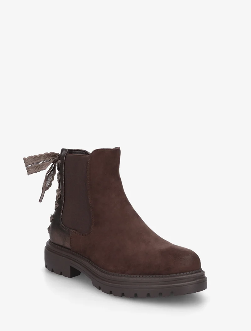 Bottines à contrefort irisé et detail lacet en crochet - Chocolat