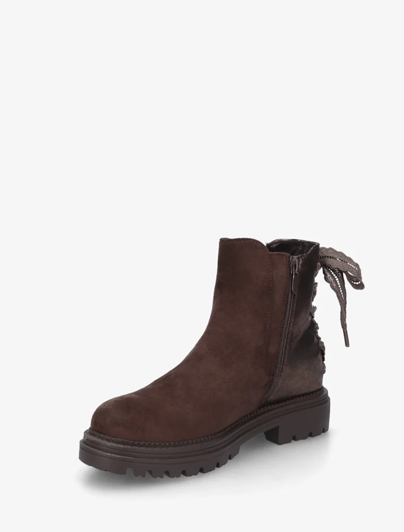 Bottines à contrefort irisé et detail lacet en crochet - Chocolat