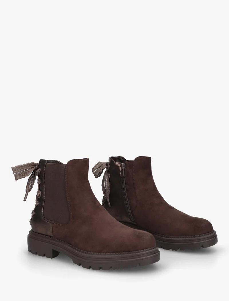 Bottines à contrefort irisé et detail lacet en crochet - Chocolat