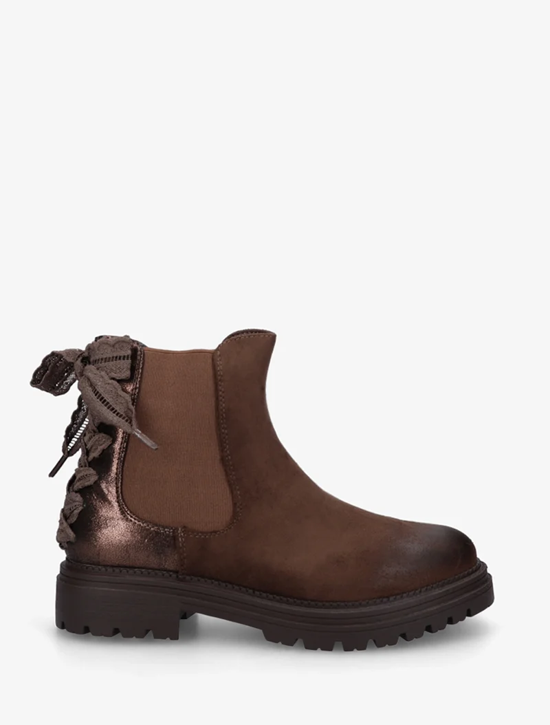 Bottines à contrefort irisé et detail lacet en crochet - Marron