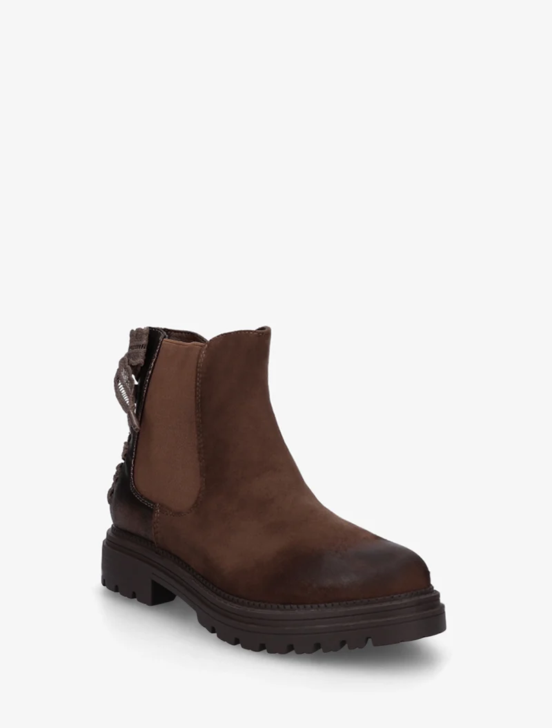 Bottines à contrefort irisé et detail lacet en crochet - Marron