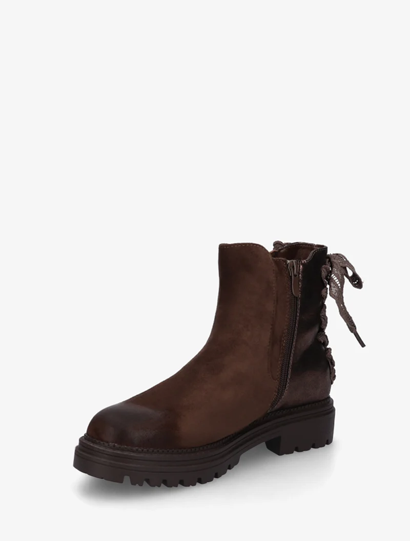 Bottines à contrefort irisé et detail lacet en crochet - Marron