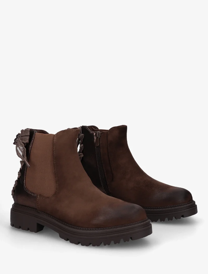 Bottines à contrefort irisé et detail lacet en crochet - Marron