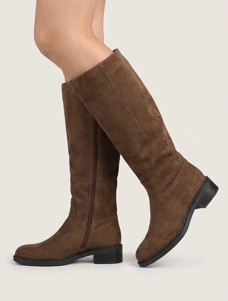 Bottes surpiqûres apparentes en suédine - Marron
