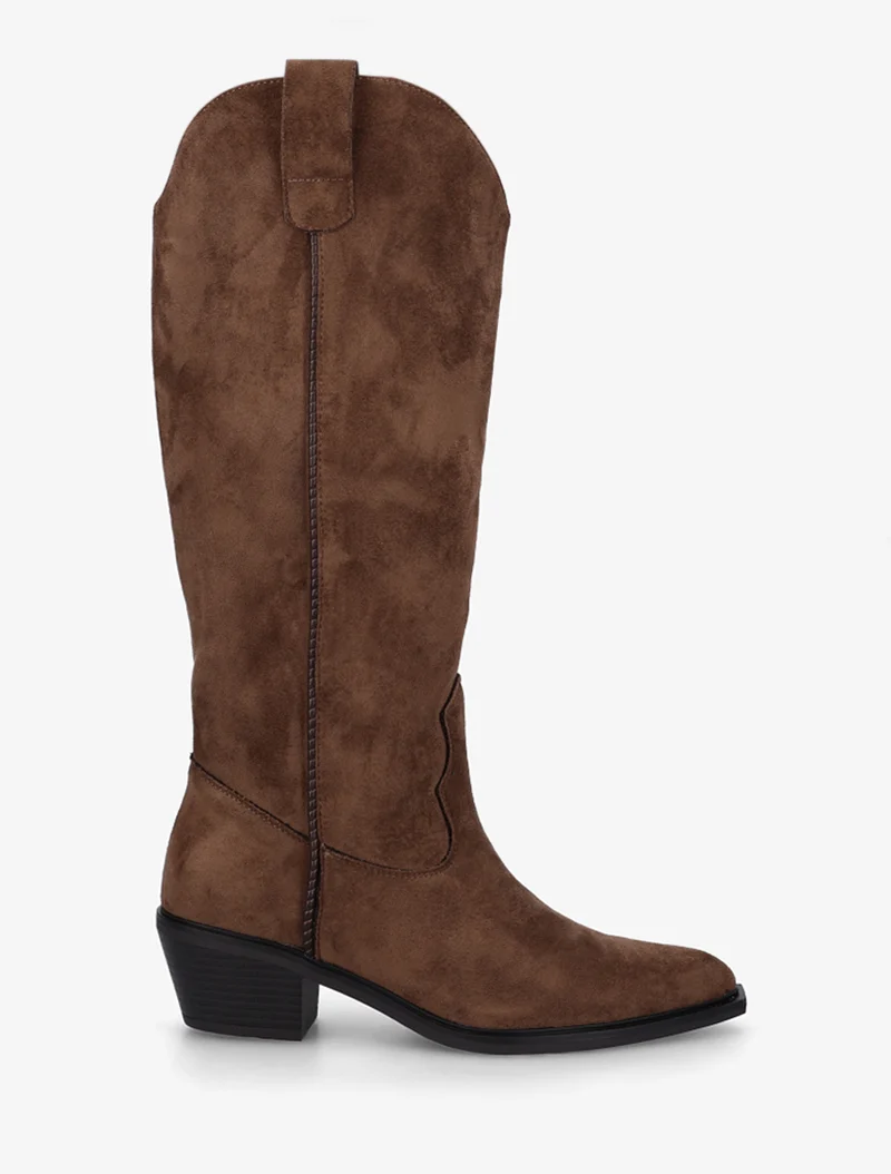 Bottes en suédine style santiags - Marron