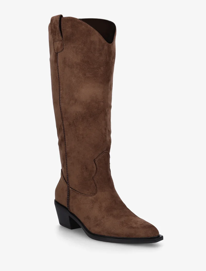 Bottes en suédine style santiags - Marron