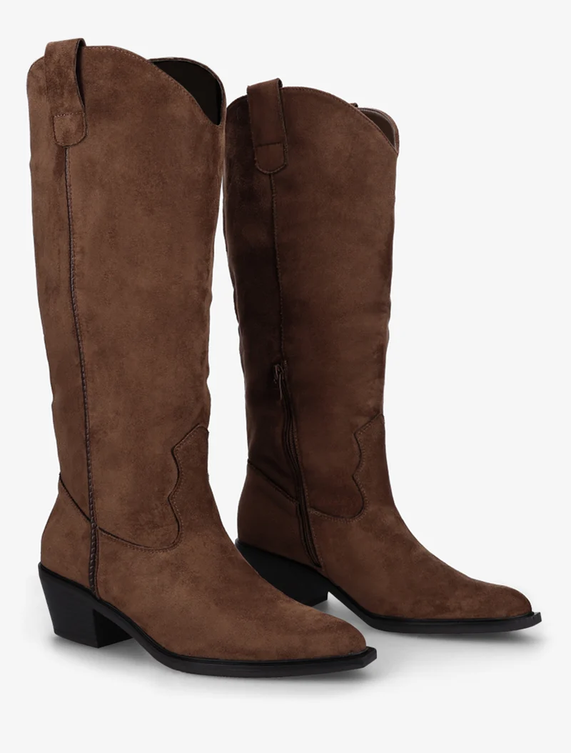 Bottes en suédine style santiags - Marron