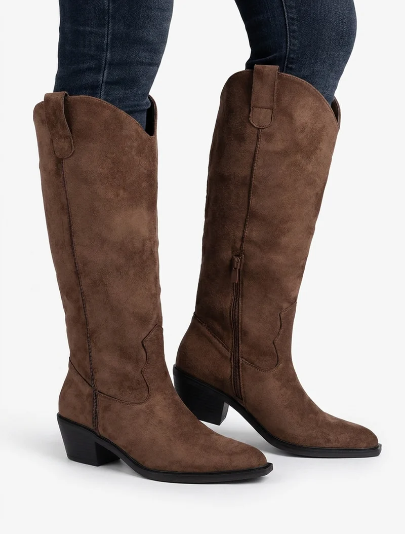 Bottes en suédine style santiags - Marron