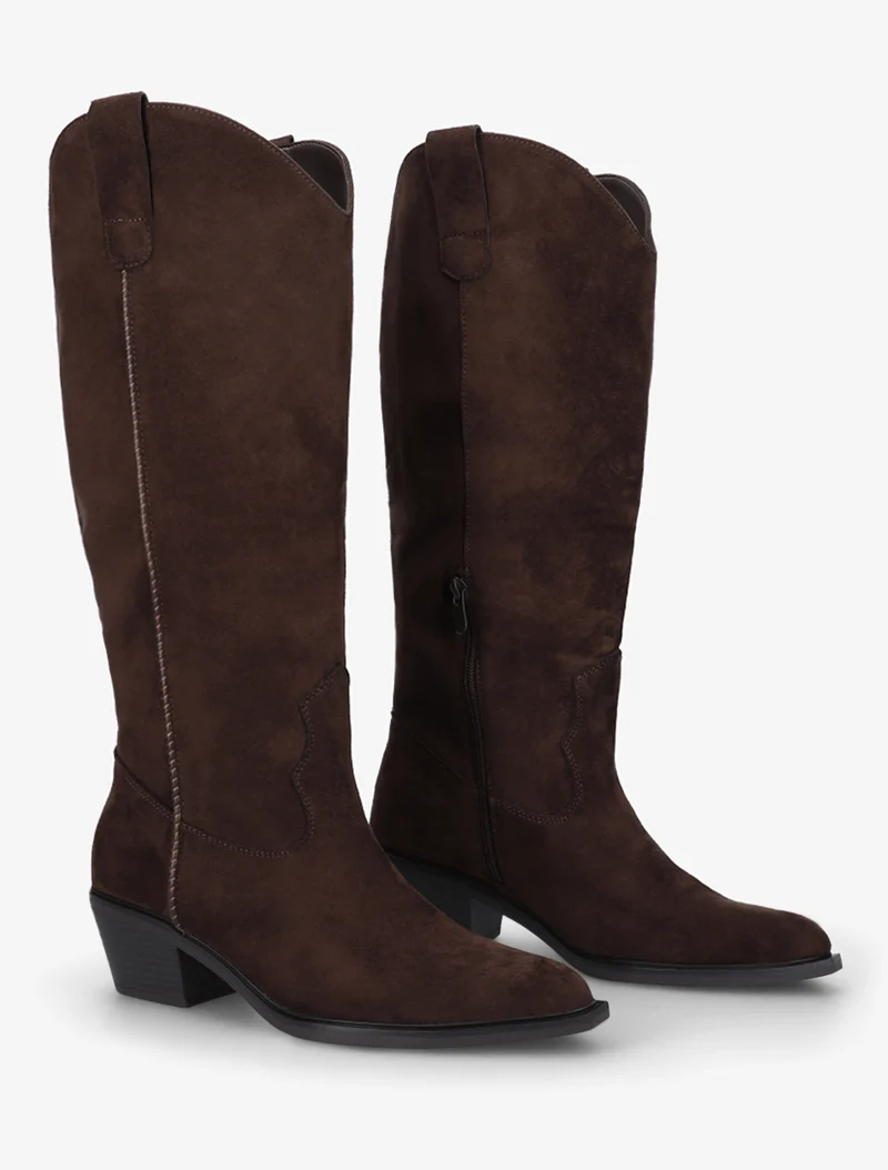 Bottes en suédine style santiags - Chocolat