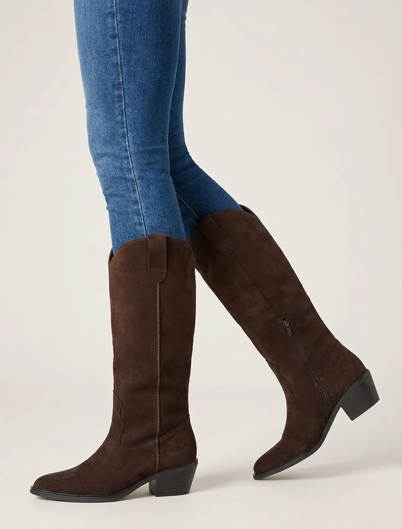 Bottes en suédine style santiags - Chocolat