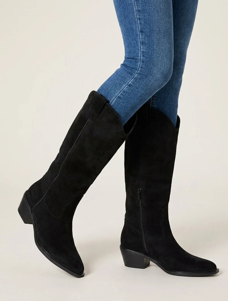 Bottes en suédine style santiags - Noir
