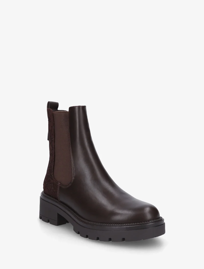 Bottines élastiquées à contrefort en dentelle - Chocolat
