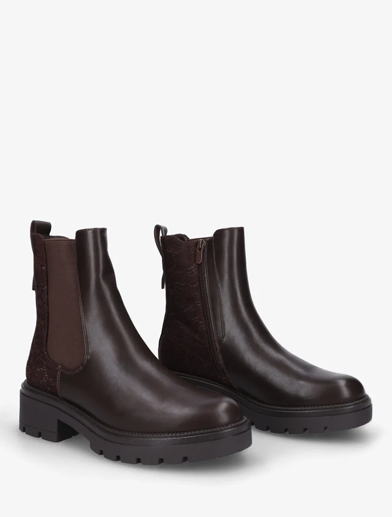 Bottines élastiquées à contrefort en dentelle - Chocolat