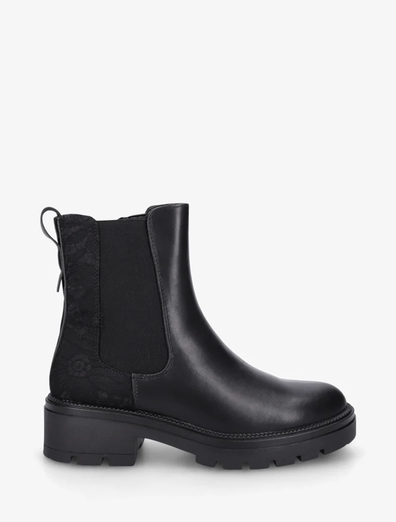 Bottines élastiquées à contrefort en dentelle - Noir