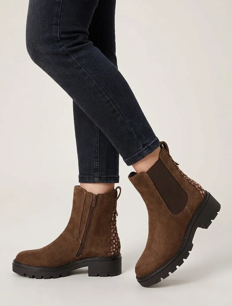 Bottines suédine contrefort tacheté - Marron
