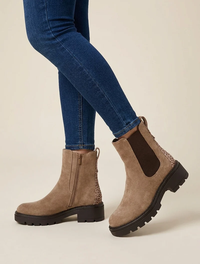 Bottines suédine contrefort tacheté - Taupe