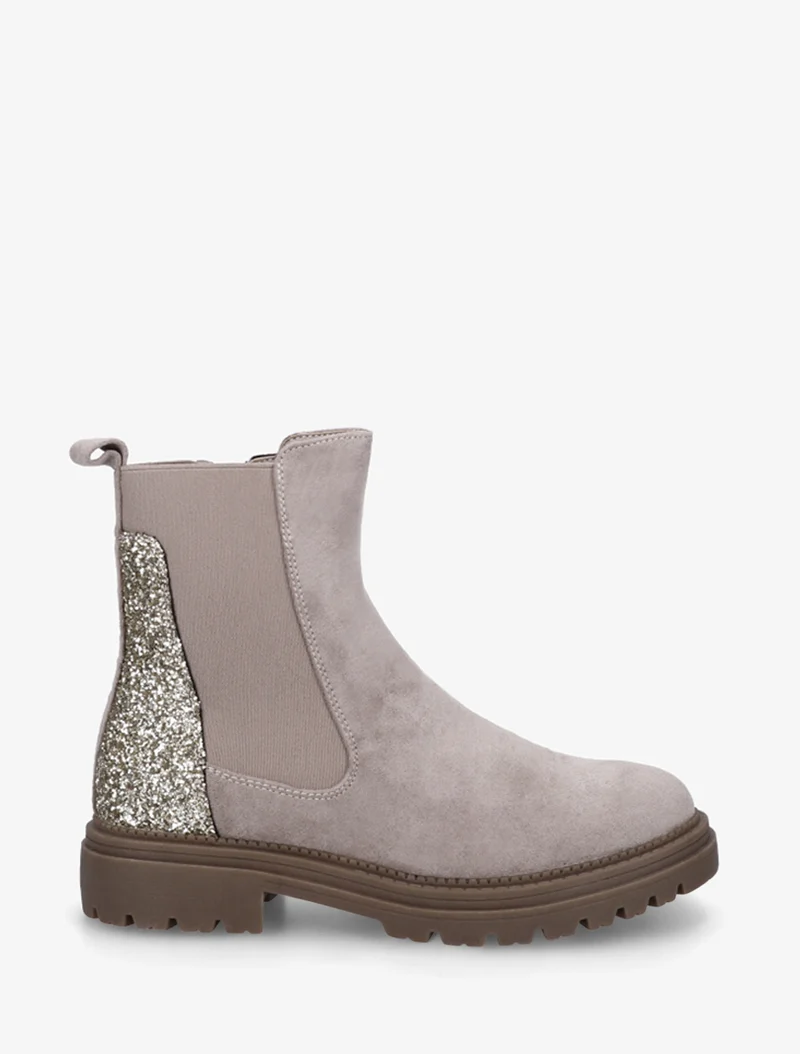 Bottines en suédine à contrefort pailleté - Gris clair