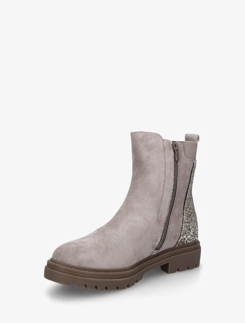 Bottines en suédine à contrefort pailleté - Gris clair