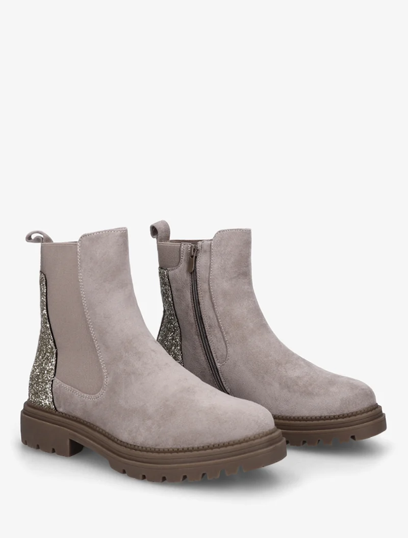 Bottines en suédine à contrefort pailleté - Gris clair
