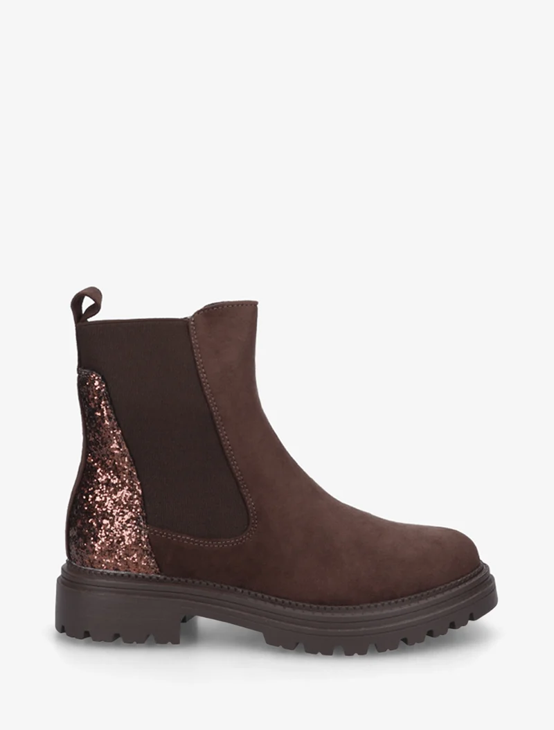 Bottines en suédine à contrefort pailleté - Chocolat