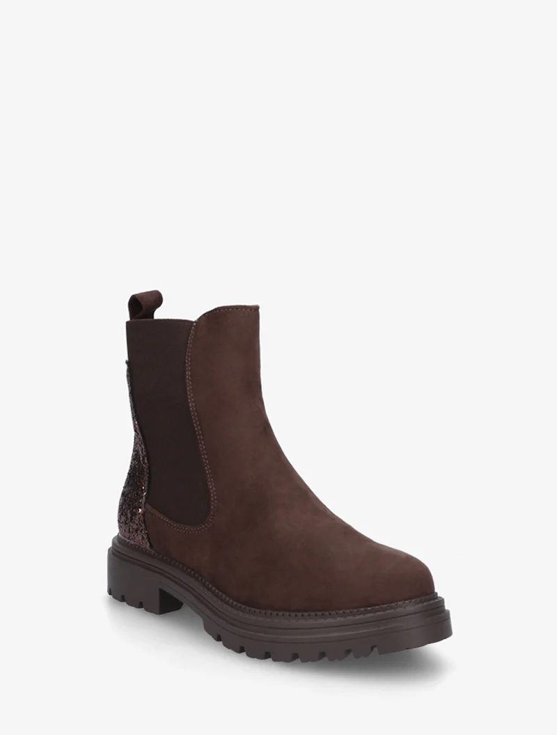 Bottines en suédine à contrefort pailleté - Chocolat