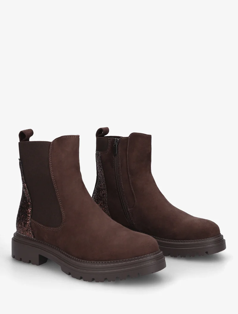 Bottines en suédine à contrefort pailleté - Chocolat