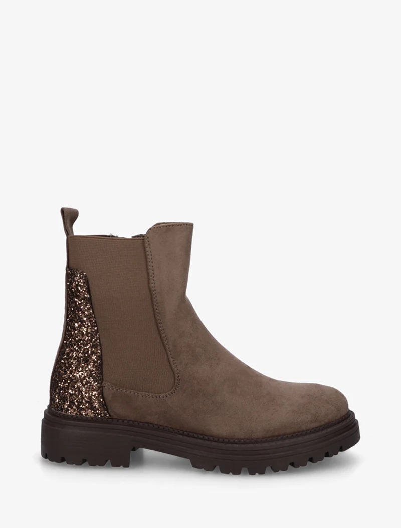 Bottines en suédine à contrefort pailleté - Taupe foncé