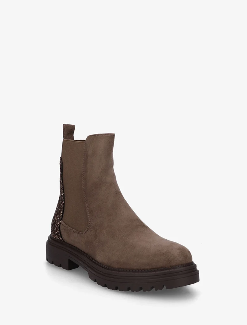 Bottines en suédine à contrefort pailleté - Taupe foncé