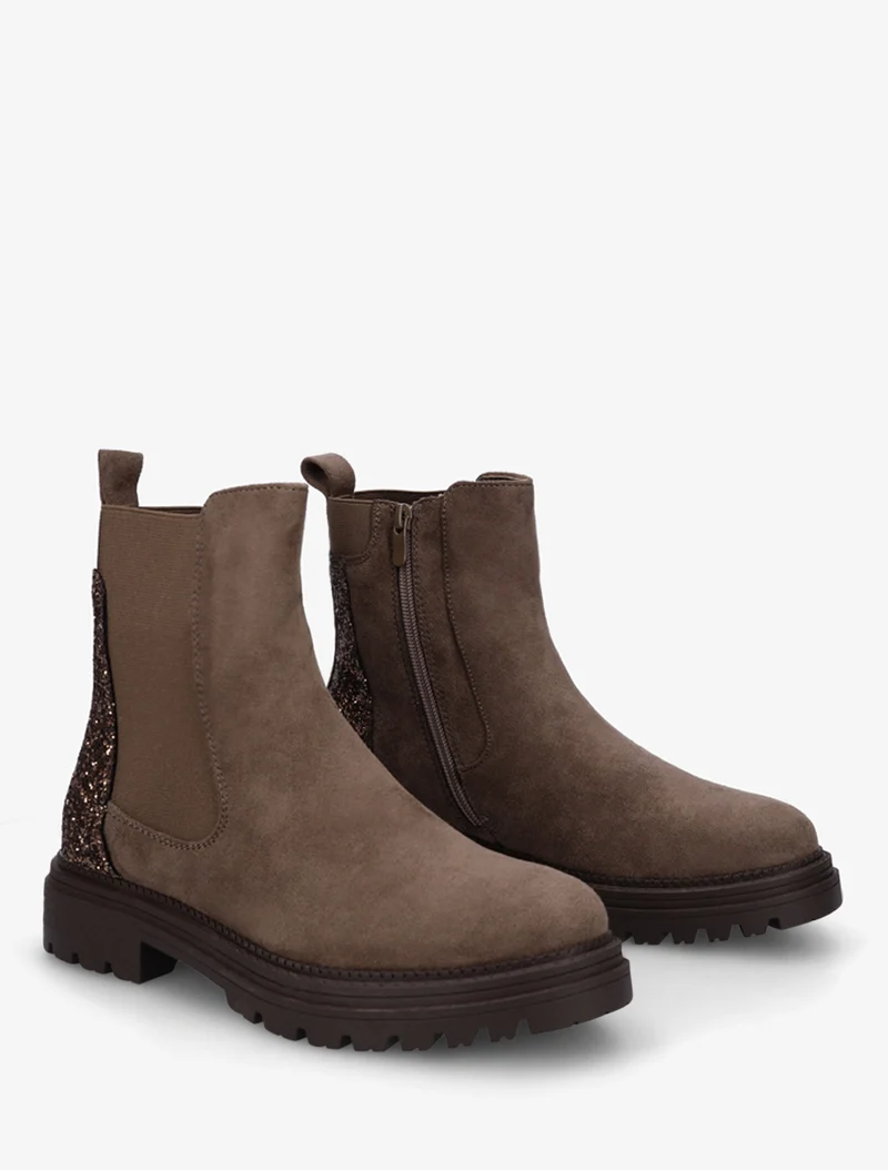 Bottines en suédine à contrefort pailleté - Taupe foncé