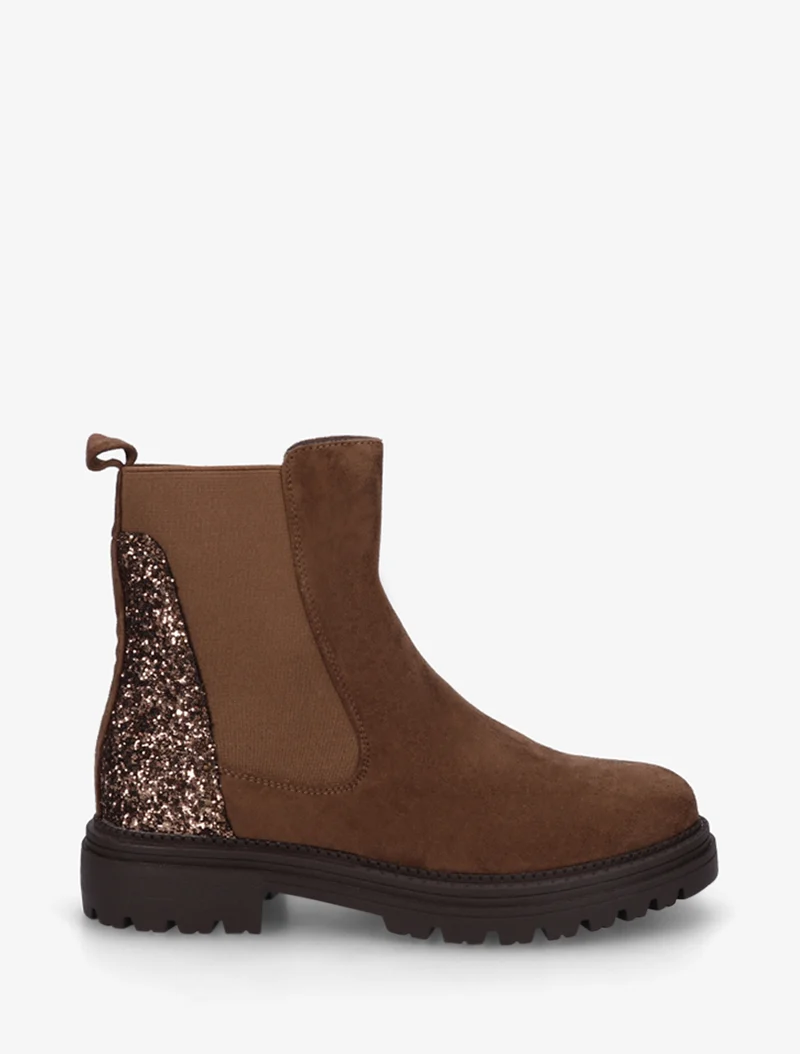 Bottines en suédine à contrefort pailleté - Marron