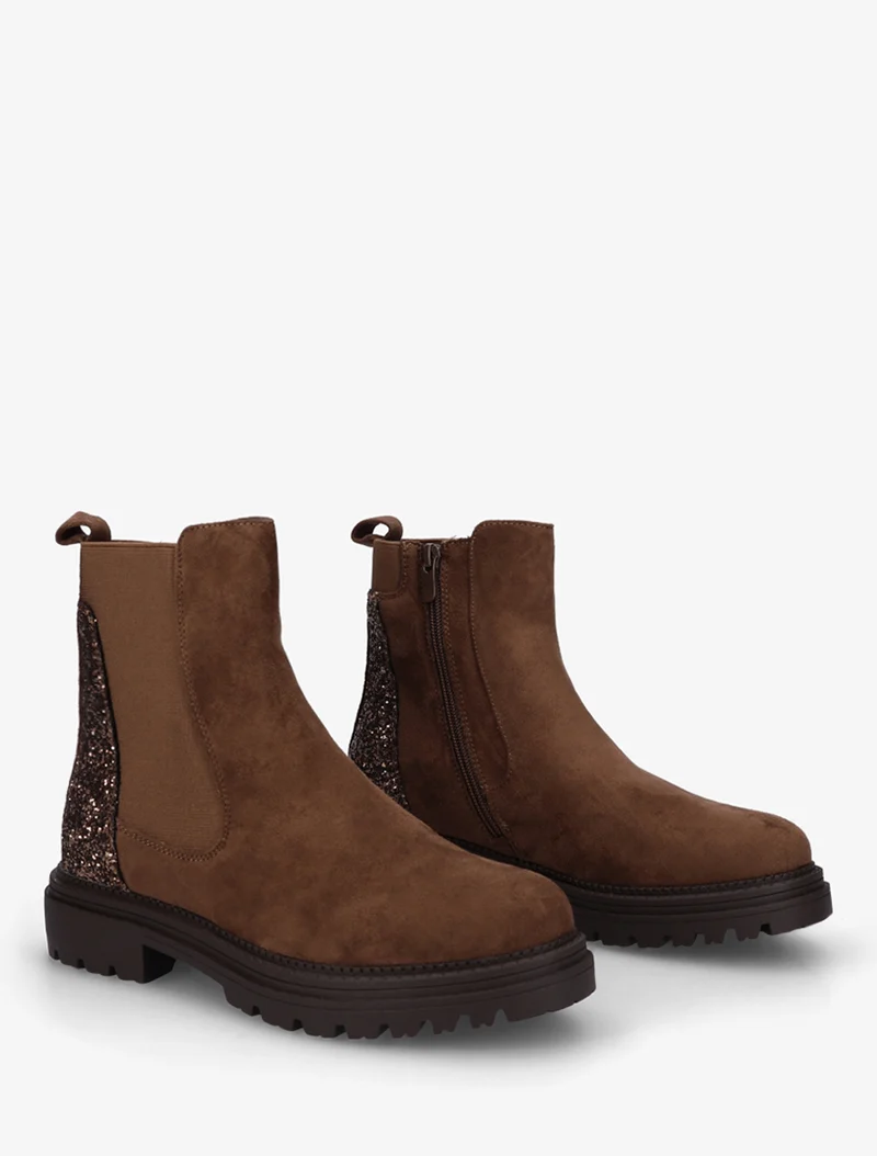 Bottines en suédine à contrefort pailleté - Marron