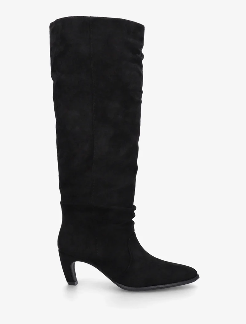 Bottes plissées en suédine à enfiler - Noir