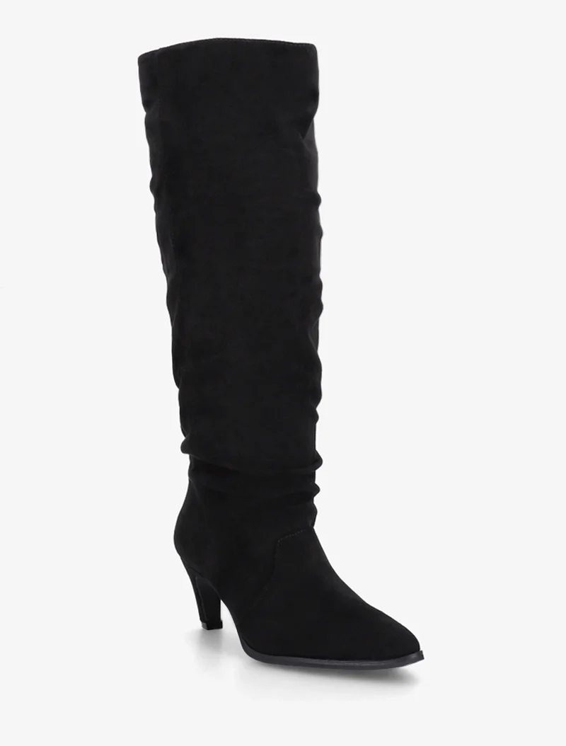 Bottes plissées en suédine à enfiler - Noir
