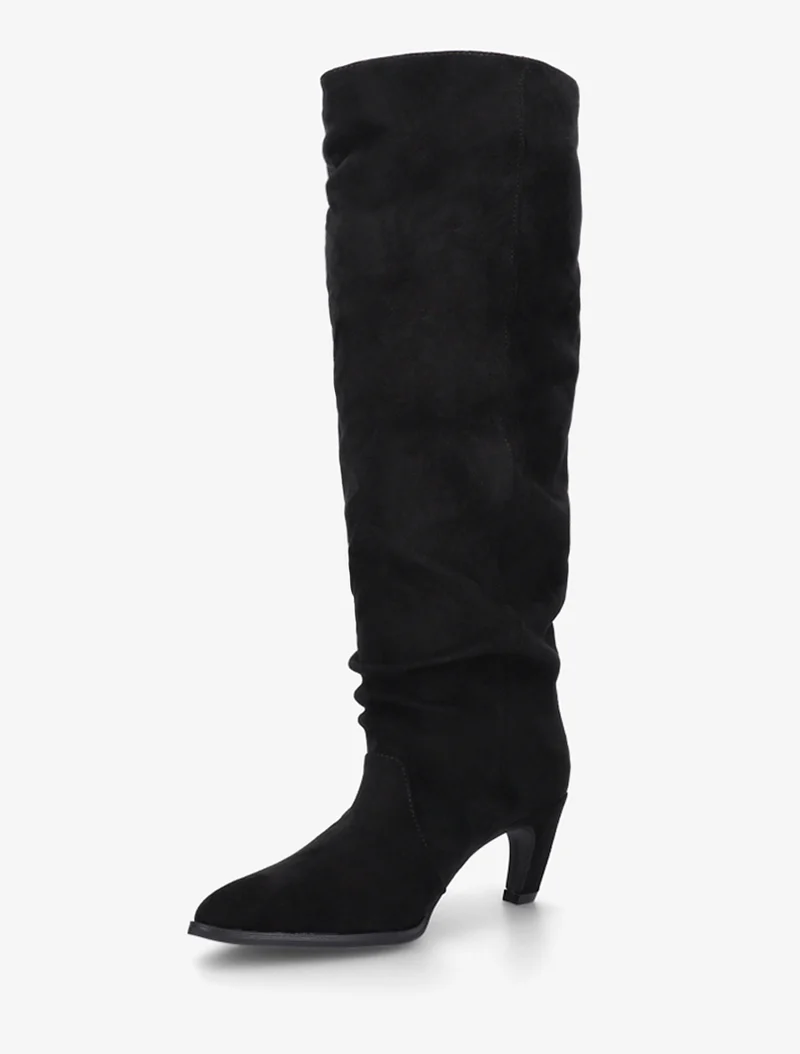 Bottes plissées en suédine à enfiler - Noir