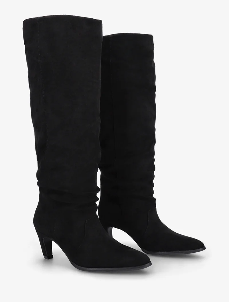 Bottes plissées en suédine à enfiler - Noir