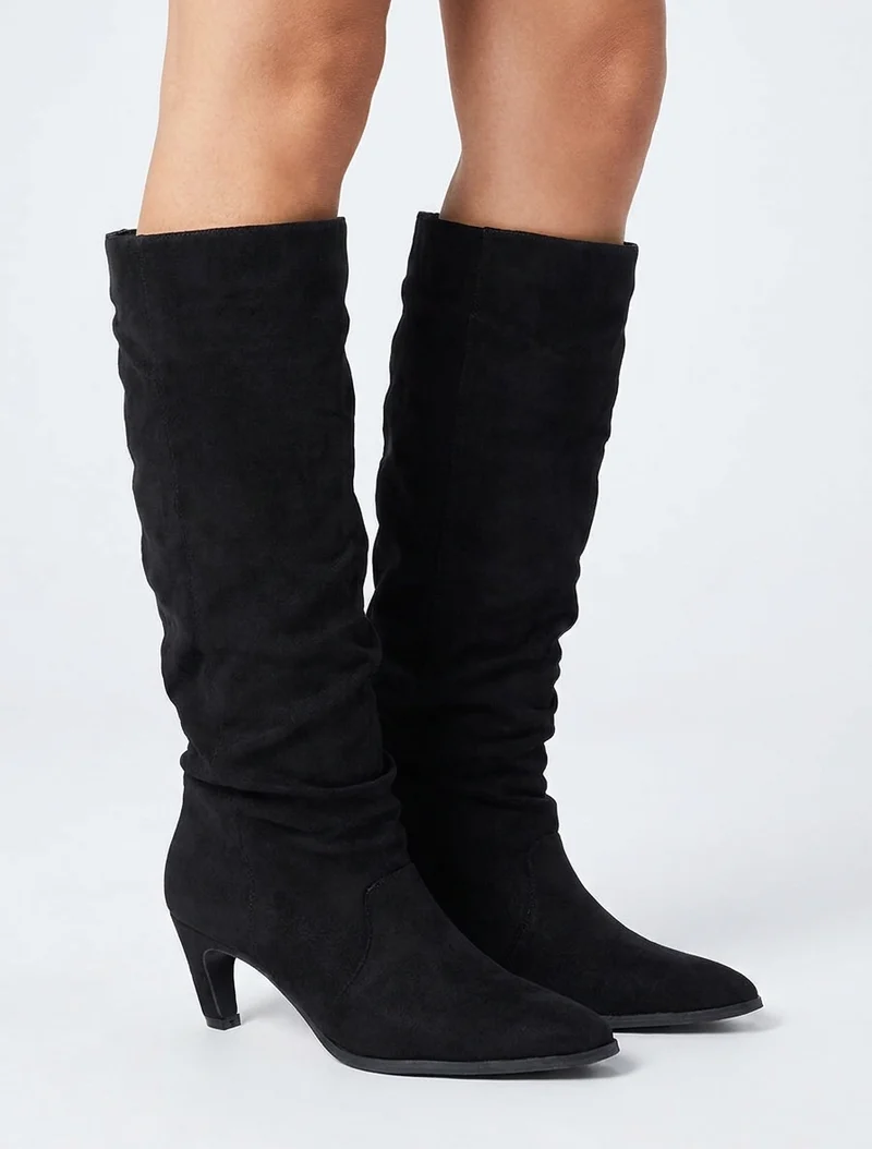 Bottes plissées en suédine à enfiler - Noir