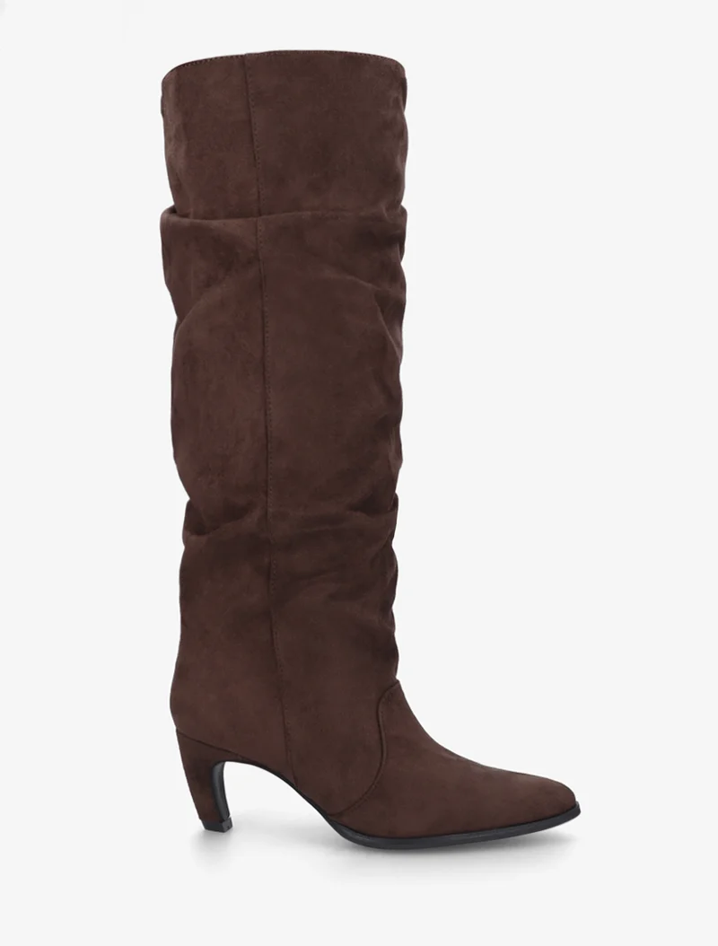 Bottes plissées en suédine à enfiler - Chocolat
