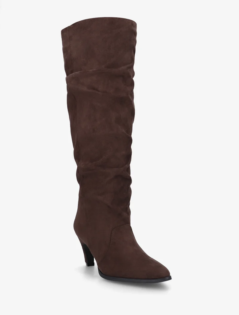 Bottes plissées en suédine à enfiler - Chocolat