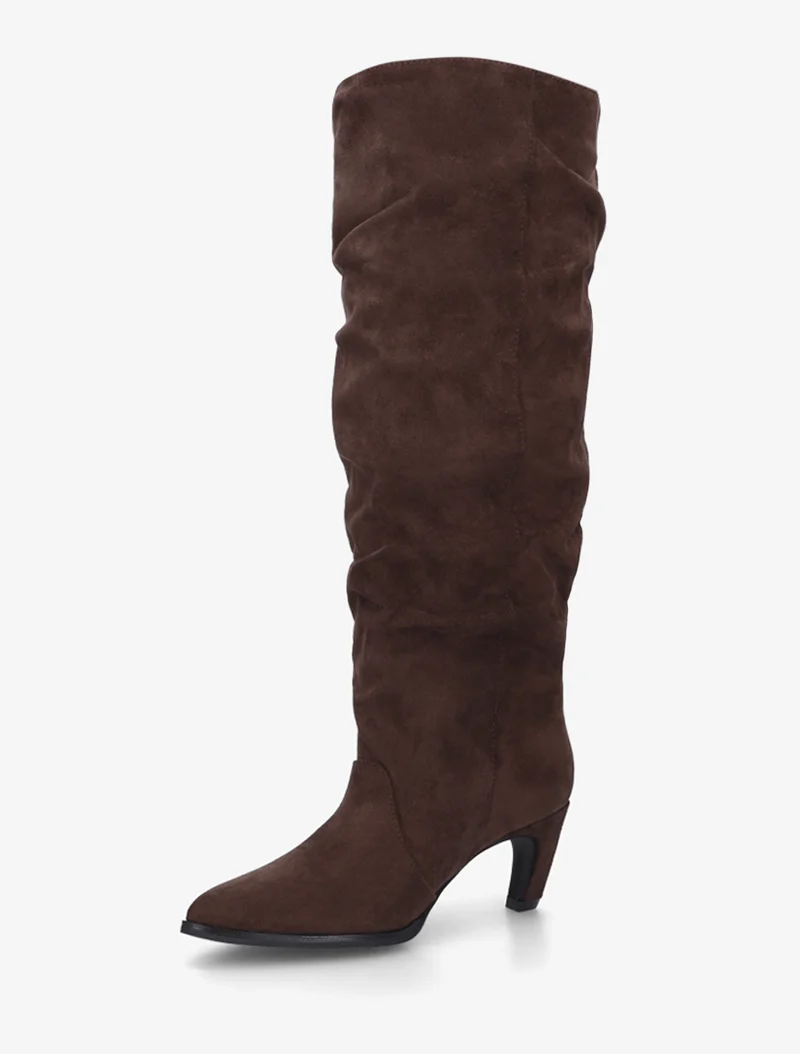 Bottes plissées en suédine à enfiler - Chocolat