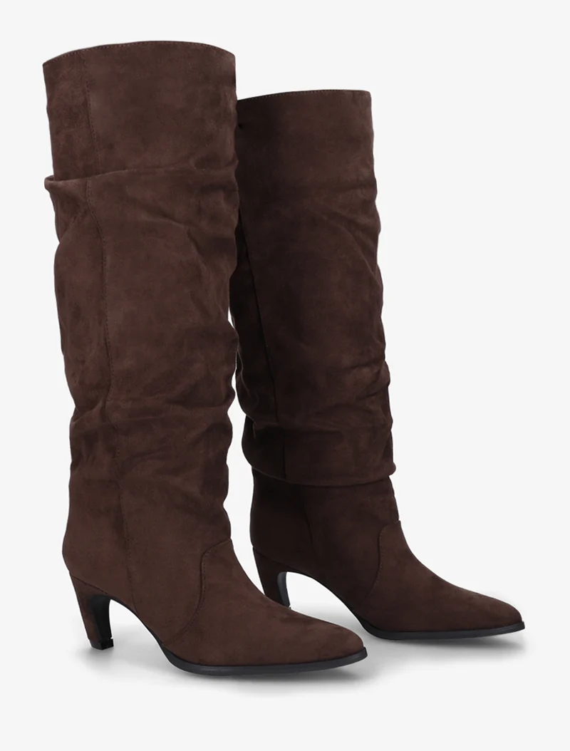 Bottes plissées en suédine à enfiler - Chocolat